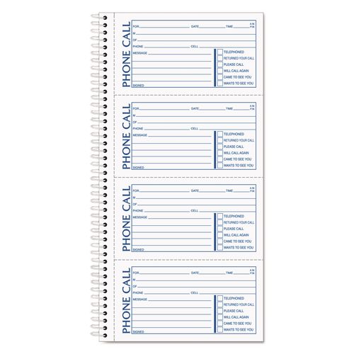 Image of TOPS 4002 Spiralbound Message Book, Two-Part Carbonless, 5 x 2.75, 4 Forms/Sheet, 200 Forms Total