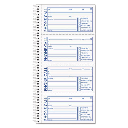 Image of TOPS Second Nature Phone Call Book, Two-Part Carbonless, 5 x 2.75, 4 Forms/Sheet, 400 Forms Total