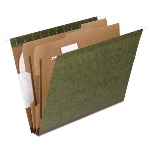Image of Pendaflex® 59254 SureHook Reinforced Hanging Divider Folders, 1/5-Cut Tab, Expands 2", 2 Dividers, 4 Fasteners, Letter Size, Green, 10/Box
