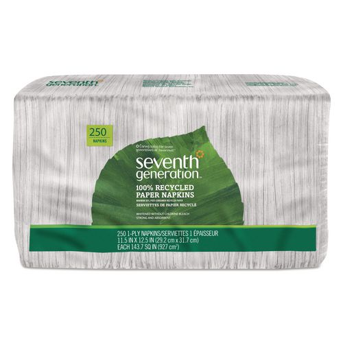 Image of Seventh Generation® 13713 100% Recycled Napkins, 1-Ply, 11.5 x 12.5, White, 250/Pack