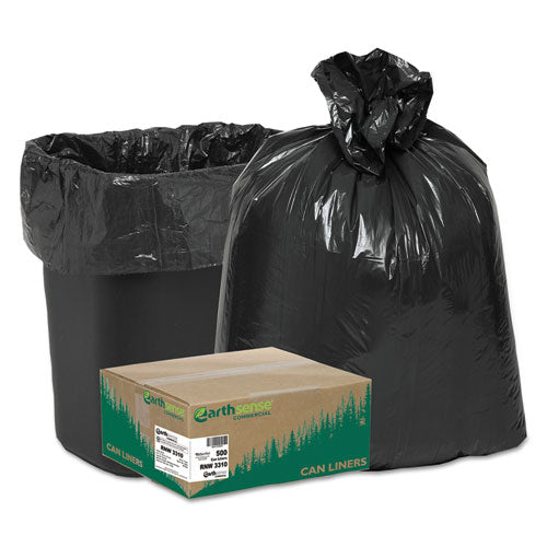 Image of Earthsense® Commercial 1507783 Linear Low Density Recycled Can Liners, 16 gal, 0.85 mil, 24" x 33", Black, 25 Bags/Roll, 20 Rolls/Carton