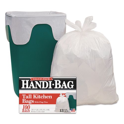 Image of Handi-Bag® 1516907 Super Value Pack Can Liners, 13 gal, 0.6 mil, 23.75" x 28", White, 100/Box