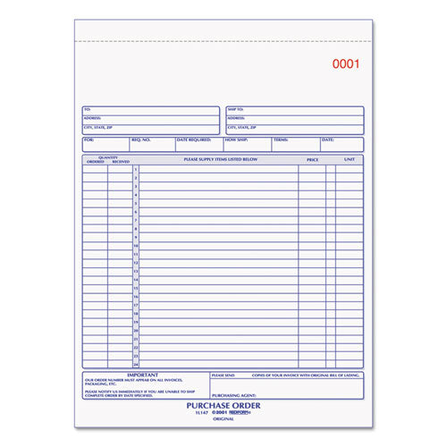 Image of Rediform® 1L147 Purchase Order Book, 17 Lines, Three-Part Carbonless, 8.5 x 11, 50 Forms Total