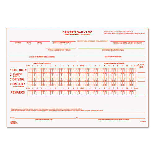 Image of Rediform® 6K681 Driver's Daily Log Book with Daily Record and Hours Summary, Two-Part Carbonless, 7.88 x 5.5, 31 Forms Total
