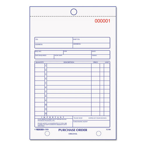 Image of Rediform® 1L140 Purchase Order Book, 12 Lines, Two-Part Carbonless, 5.5 x 7.88, 50 Forms Total