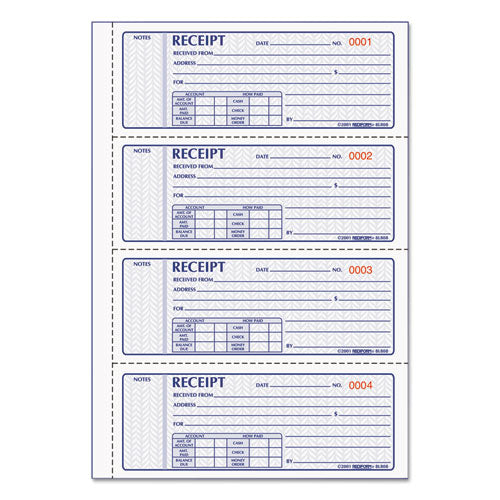 Image of Rediform® 8L808 Money Receipt Book, Softcover, Three-Part Carbonless, 7 x 2.75, 4 Forms/Sheet, 100 Forms Total
