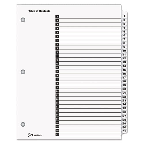Image of Cardinal® 60113CB OneStep Printable Table of Contents and Dividers, 31-Tab, 1 to 31, 11 x 8.5, White, White Tabs, 1 Set