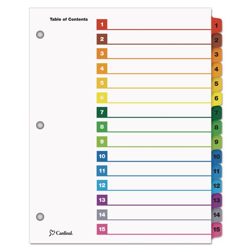 Image of Cardinal® 61518 OneStep Printable Table of Contents and Dividers, 15-Tab, 1 to 15, 11 x 8.5, White, Assorted Tabs, 1 Set