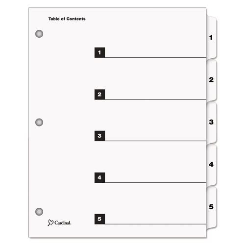 Image of Cardinal® 60513 OneStep Printable Table of Contents and Dividers, 5-Tab, 1 to 5, 11 x 8.5, White, White Tabs, 1 Set