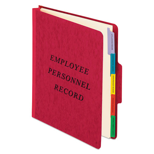 Image of Pendaflex® SER-1-ER Vertical-Style Personnel Folders, 1/3-Cut Tab: Center, Expands 2", 5 Dividers, 2 Fasteners, Letter Size, Red