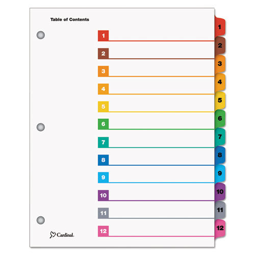 Image of Cardinal® 61218 OneStep Printable Table of Contents and Dividers, 12-Tab, 1 to 12, 11 x 8.5, White, Assorted Tabs, 1 Set