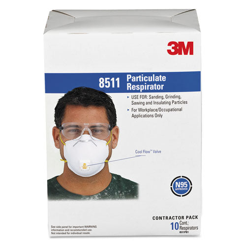 Image of 3M 8511P10-DC Particulate Respirator w/Cool Flow Exhalation Valve, Standard Size, 10/Box