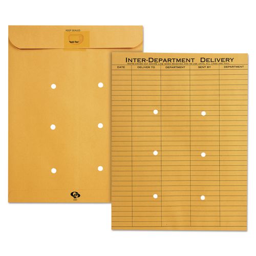 Image of Quality Park QUA63664 Brown Kraft Resealable Redi-Tac Interoffice Envelope, #97, One-Sided Five-Column Format, 10 X 13, Brown Kraft, 100/box