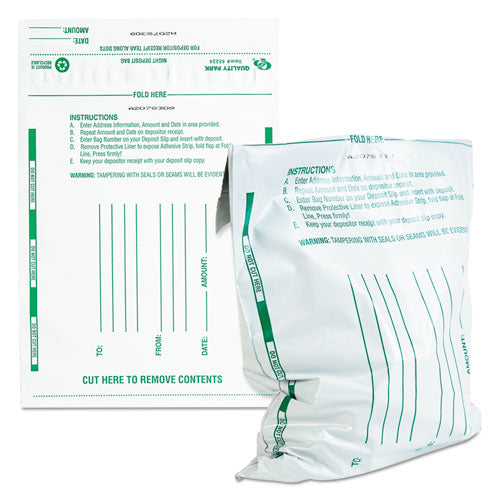 Image of Quality Park QUA45228 Poly Night Deposit Bags with Tear-Off Receipt, Polyethylene, 10" x 13", White, 100/Pack