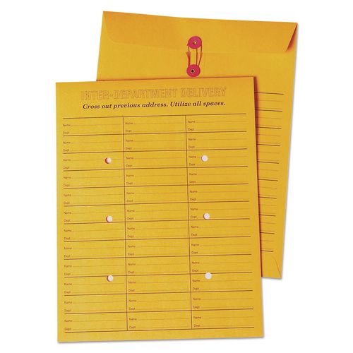Image of Quality Park QUA63562 Brown Kraft String/button Box-Style Interoffice Envelope, #97, Two-Sided Three-Column Format, 10 X 13, Brown Kraft, 100/box