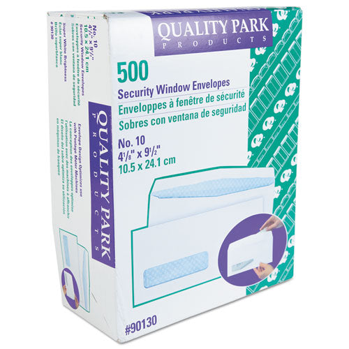 Image of Quality Park QUA90130 Security Tint Window Envelope, #10, Commercial Flap, Gummed Closure, 4.13 x 9.5, White, 500/Box