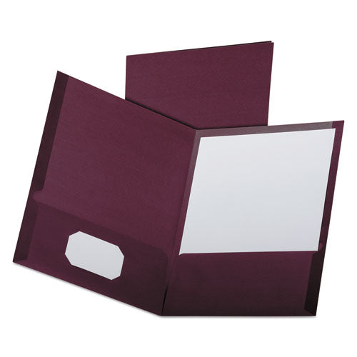 Image of Oxford 53441EE Linen Twin-Pocket Folder, Accommodates (100) 11 x 8.5 Sheets, Burgundy, 25/Box