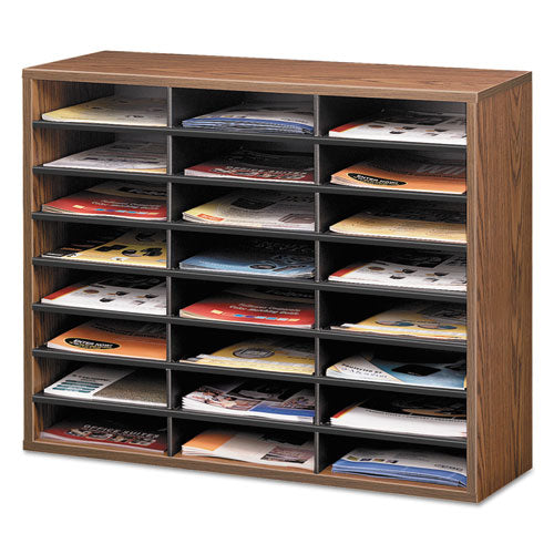 Image of FellowesÂ® Literature Organizer, 24 Letter Compartments, 29 x 11.88 x 23.44, Medium Oak