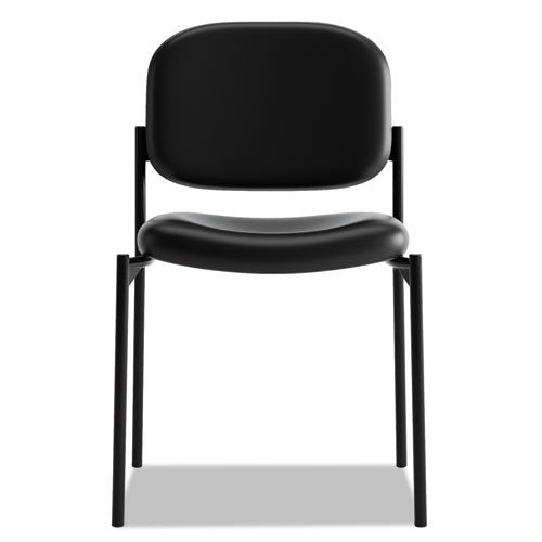 Image of HON® HVL606.SB11 VL606 Stacking Guest Chair without Arms, Bonded Leather Upholstery, 21.25" x 21" x 32.75", Black Seat, Black Back, Black Base