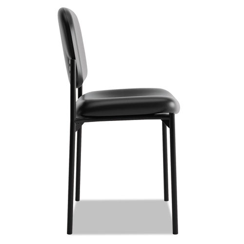 Image of HON® HVL606.SB11 VL606 Stacking Guest Chair without Arms, Bonded Leather Upholstery, 21.25" x 21" x 32.75", Black Seat, Black Back, Black Base
