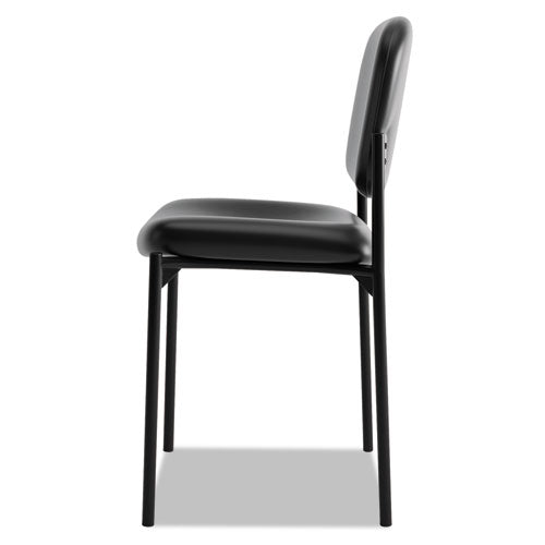Image of HON® HVL606.SB11 VL606 Stacking Guest Chair without Arms, Bonded Leather Upholstery, 21.25" x 21" x 32.75", Black Seat, Black Back, Black Base