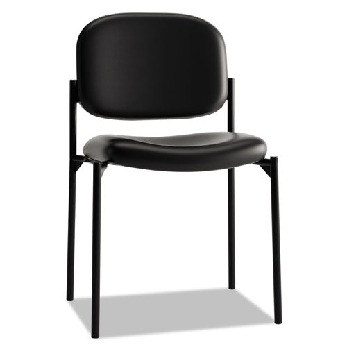 Image of HON® HVL606.SB11 VL606 Stacking Guest Chair without Arms, Bonded Leather Upholstery, 21.25" x 21" x 32.75", Black Seat, Black Back, Black Base