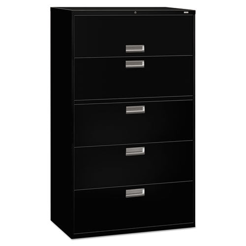 Image of HON® H695.L.P Brigade 600 Series Lateral File, 4 Legal/letter-Size File Drawers, 1 Roll-Out File Shelf, Black, 42" X 18" X 64.25"