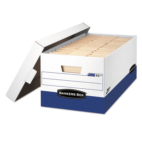 Image of Bankers Box® 0063101 PRESTO Heavy-Duty Storage Boxes, Letter Files, 13" x 25.38" x 10.5", White/Blue, 12/Carton