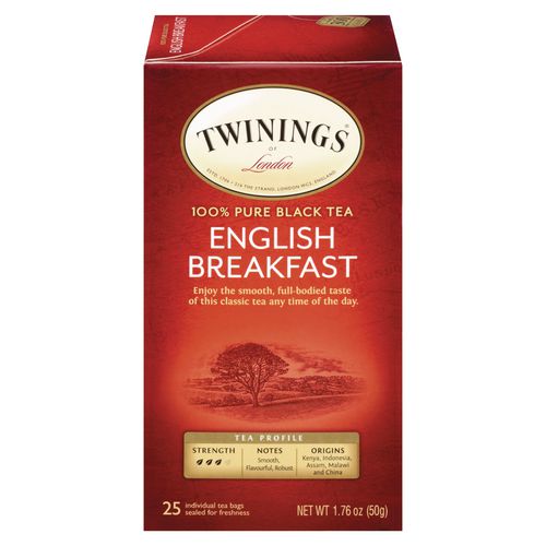 Image of TWININGS® TNA51726 Tea Bags, English Breakfast, 1.76 Oz, 25/box
