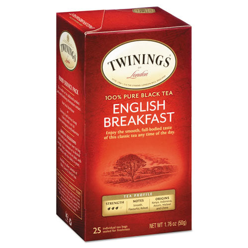 Image of TWININGS® TNA51726 Tea Bags, English Breakfast, 1.76 Oz, 25/box