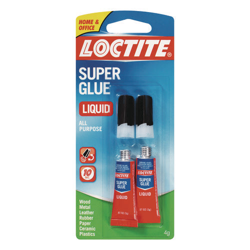 Image of Loctite® 1363131 Super Glue Liquid Tubes, 0.07 Oz, Dries Clear, 2/pack