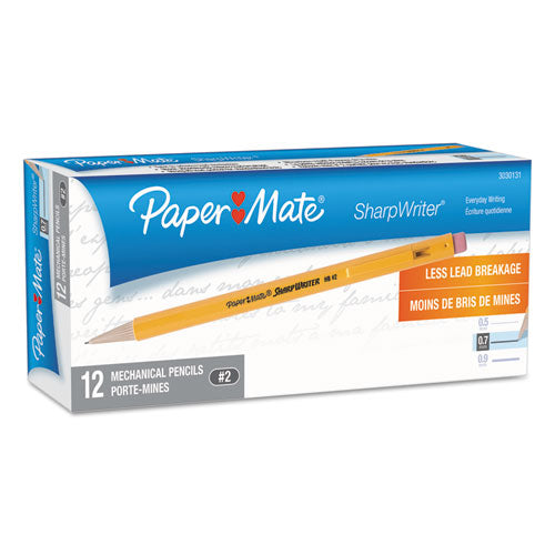 Image of Paper Mate® 3030131C Sharpwriter Mechanical Pencil, 0.7 mm, HB (#2), Black Lead, Classic Yellow Barrel, Dozen