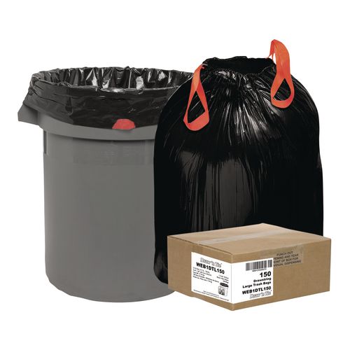 Image of Draw 'n Tie® 1518607 Heavy-Duty Trash Bags, Drawstring, 33 gal, 1.2 mil, 33.5" x 38", Black, 25 Bags/Roll, 6 Rolls/Box