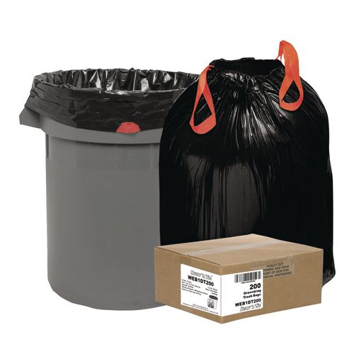 Image of Draw 'n Tie® 1518606 Heavy-Duty Trash Bags, Drawstring, 30 gal, 1.2 mil, 30.5" x 33", Black, 25 Bags/Roll, 8 Rolls/Box