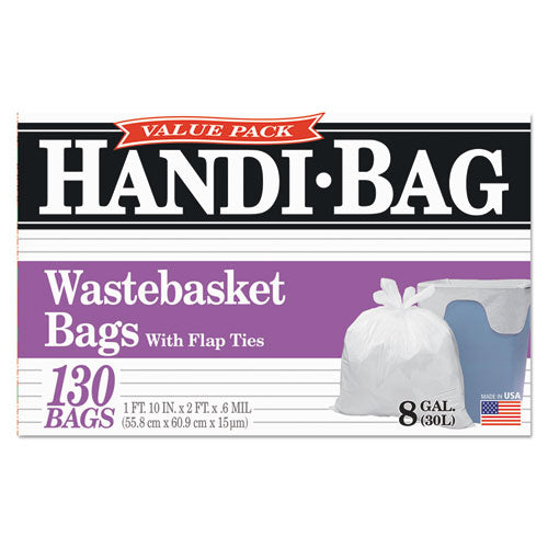 Image of Handi-Bag® HAB 6FW130 Super Value Pack Can Liners, 8 gal, 0.6 mil, 22" x 24", White, 130/Box