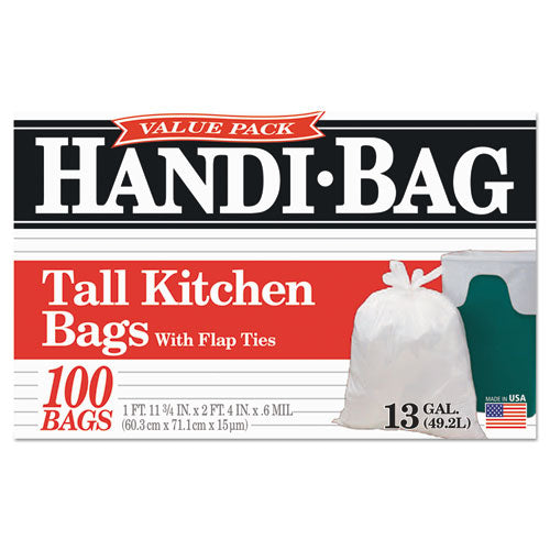 Image of Handi-Bag® 1516907 Super Value Pack Can Liners, 13 gal, 0.6 mil, 23.75" x 28", White, 100/Box