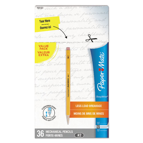 Image of Paper Mate® 1921221C Sharpwriter Mechanical Pencil Value Pack, 0.7 mm, HB (#2), Black Lead, Classic Yellow Barrel, 36/Box