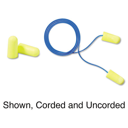 Image of 3M E-A-Rsoft Yellow Neon Soft Foam Earplugs, Corded, Regular Size, 200 Pairs/Box