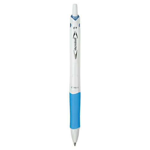 Image of Pilot® 31850 Acroball PureWhite Advanced Ink Hybrid Gel Pen, Retractable, Fine 0.7 mm, Black Ink, White/Blue Barrel