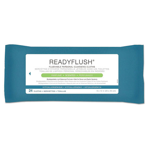 Image of Medline MSC263810 ReadyFlush Biodegradable Flushable Wipes, 1-Ply, 8 x 12, White, 24/Pack