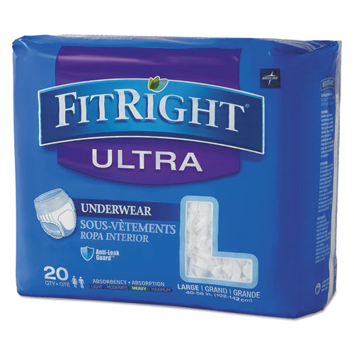 Image of Medline FIT23505A Fitright Ultra Protective Underwear, Large, 40" To 56" Waist, 20/pack