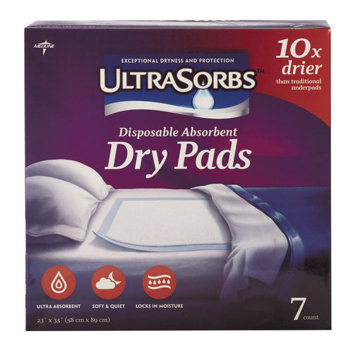 Image of Medline DRY2336RET7 Ultrasorbs Disposable Dry Pads, 23 x 35, Blue, 7/Box