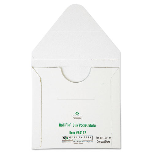 Image of Quality Park QUA64112 Redi-File Disk Pocket/Mailer for CDs/DVDs, Square Flap, Tuck-Tab Closure, 6 x 5.88, White, 10/Pack