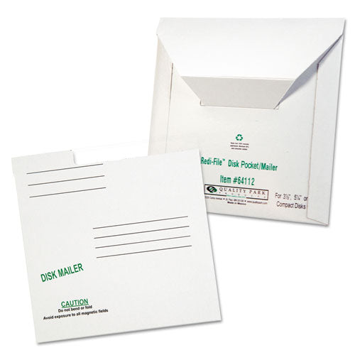 Image of Quality Park QUA64112 Redi-File Disk Pocket/Mailer for CDs/DVDs, Square Flap, Tuck-Tab Closure, 6 x 5.88, White, 10/Pack