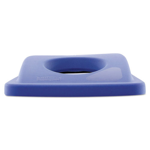 Image of Rubbermaid® Commercial FG269288BLUE Lid For Slim Jim Bottle Recycling Container, 20.38w X 11.38d X 2.75h, Blue