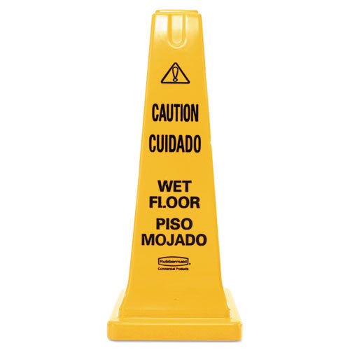 Image of Rubbermaid® Commercial FG627777YEL Multilingual Wet Floor Safety Cone, 10.55 X 10.5 X 25.63, Yellow
