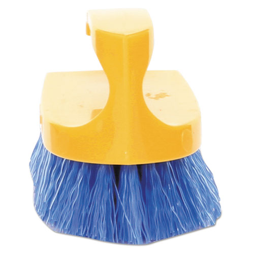 Image of Rubbermaid® Commercial FG648200COBLT Iron-Shaped Handle Scrub Brush, Blue Polypropylene Bristles, 6" Brush, 6" Yellow Plastic Handle