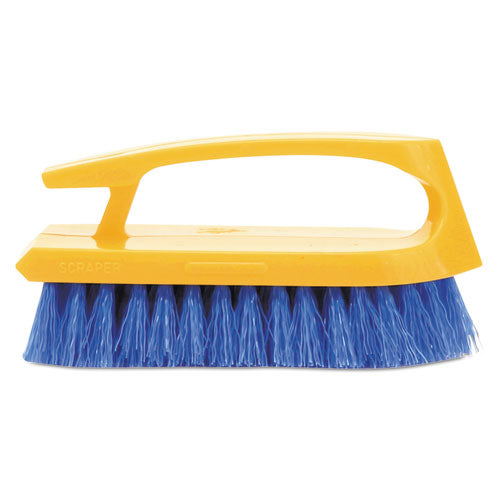 Image of Rubbermaid® Commercial FG648200COBLT Iron-Shaped Handle Scrub Brush, Blue Polypropylene Bristles, 6" Brush, 6" Yellow Plastic Handle