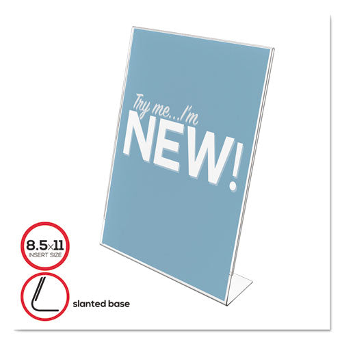 Image of deflecto® 69701 Classic Image Slanted Sign Holder, Portrait, 8.5 x 11 Insert, Clear