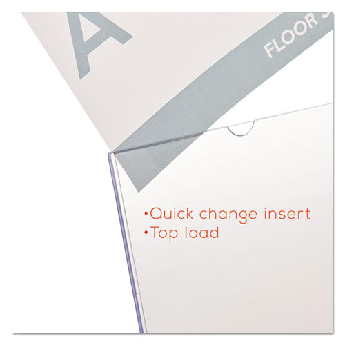 Image of deflecto® DEF590101 Superior Image Slanted Sign Holder, Top Loading, Portrait, 8.5 x 11 Insert, Clear